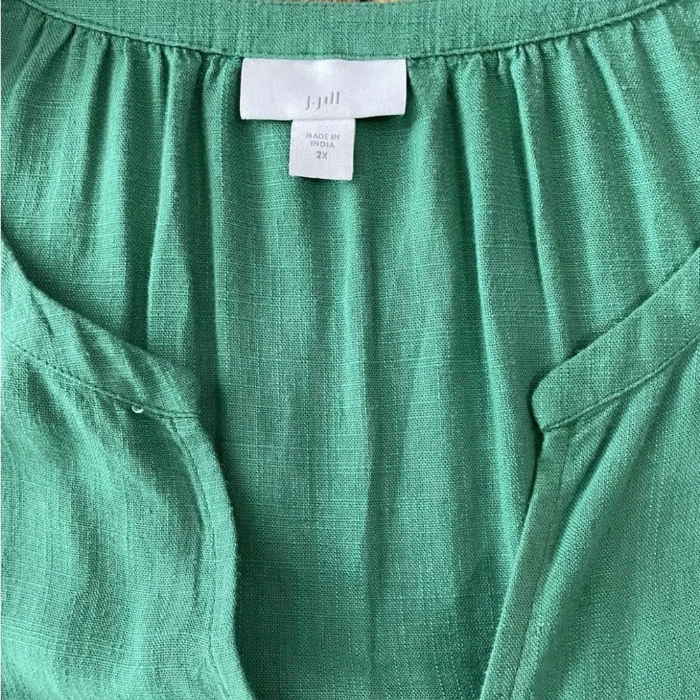 J.Jill Kelly Green Linen Blend Midi Dress V-Neck Tiered Bell Sleeve 2X - Picture 3 of 7